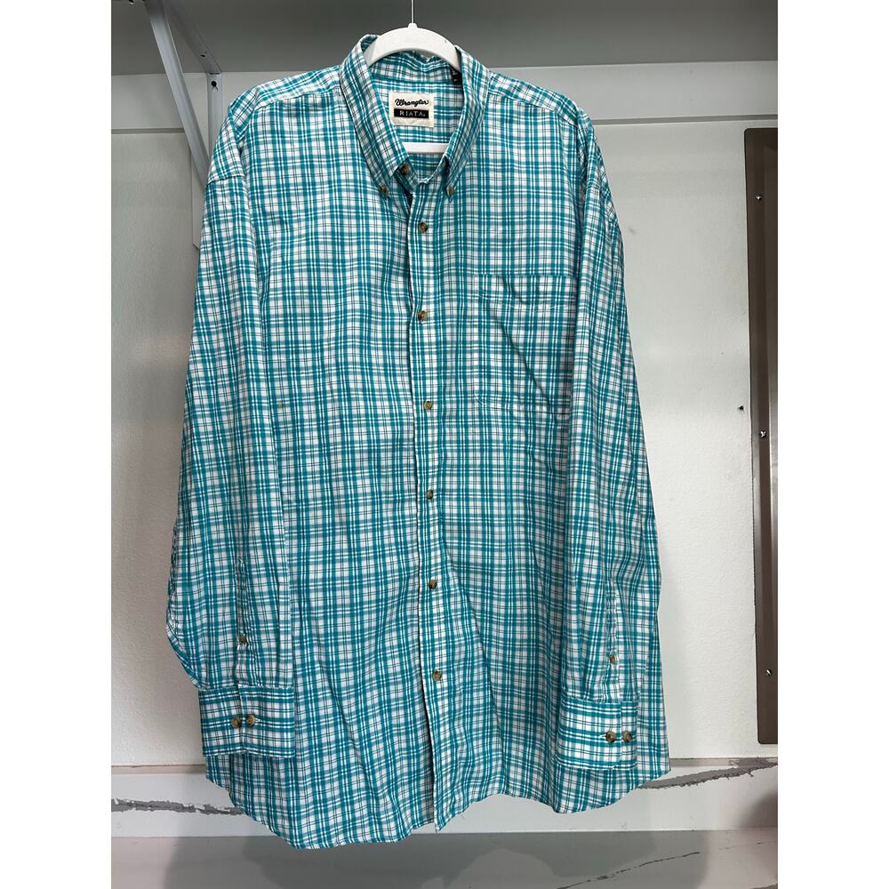 Wrangler Riata Men's Long Sleeve Button Up Shirt Sz 3XL Blue Western Rodeo